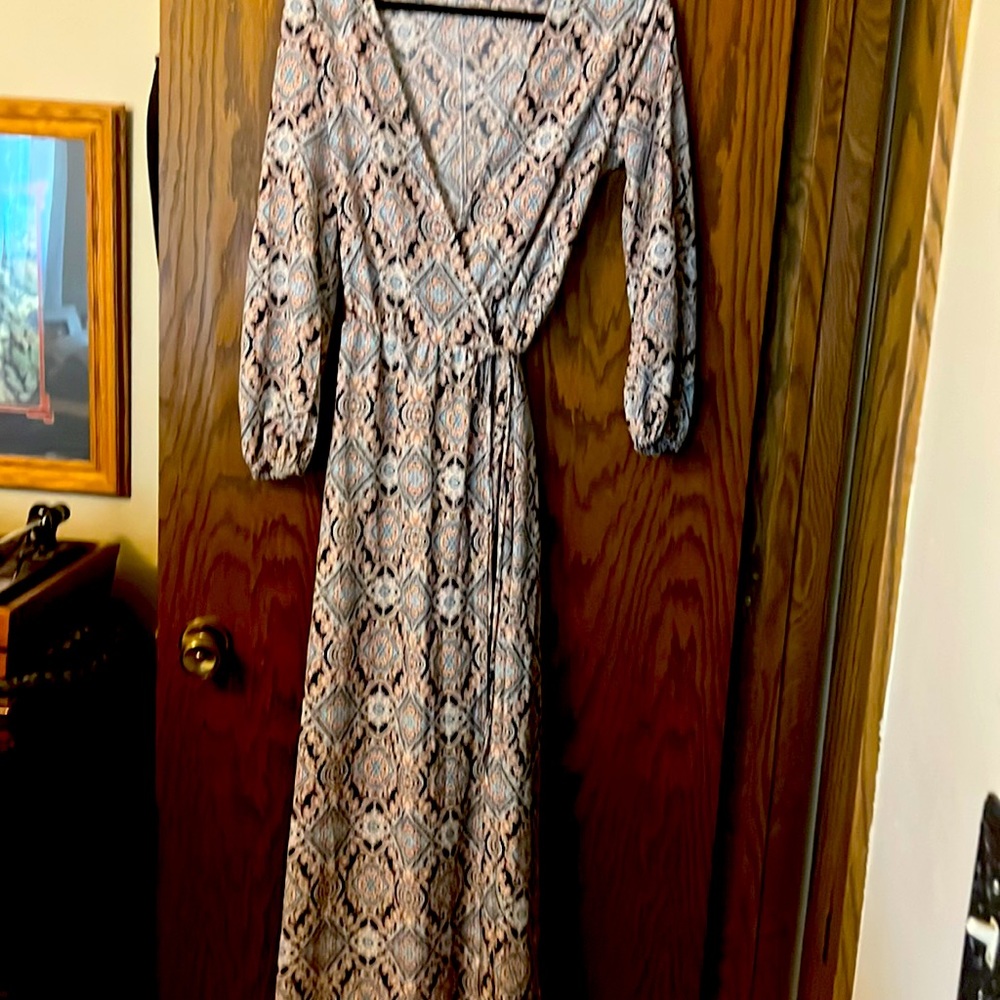 Long surplus wrap dress.
